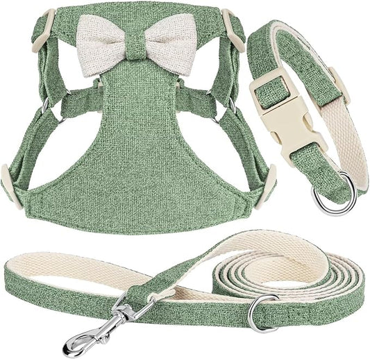 Didog Small Dog Harness Collar and Leash Set, Adjustable Lightweight Vest Harness with Cotton Soft Mesh for Small Dogs, Cats (Green, S)
