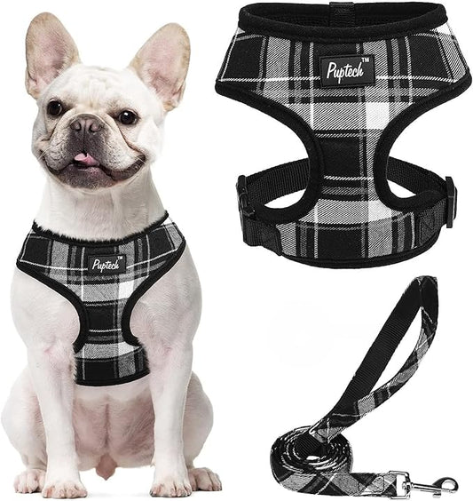 PUPTECK Soft Mesh Dog Harness and Leash Set Pet Puppy Cat Comfort Padded Vest No Pull Harnesses, Black, M