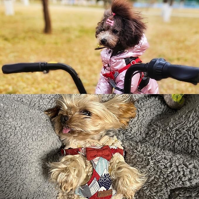 Puppytie No Pull Small Dog Harness with Multifunction Dog Leash,Lightweight Soft Adjustable No Choke Escape Proof Pet Harness Vest Pet Harness Vest,Suede Bow red,S