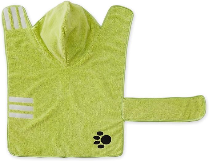 Bone Dry Pet Robe Collection, Embroidered Absorbent Microfiber Bath Robe with Adjustable Closure, for Dogs & Cats, Medium, Lettuce Green