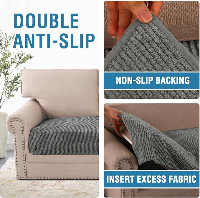 H.VERSAILTEX Plush Chenille Dog Bed Cover Thick Soft Sofa Cover for 3 Cushion Couch Anti Slip Couch Cover Furniture Protector for Dog, Pet, Cat (35" x 82", Grey)