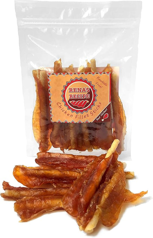 Rena's Recipe Chicken Fillet Sticks (8 Count) Rawhide Free Chicken Fillet Wrapped Chews with Glucosamine for Joint Health