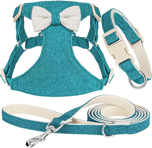 Didog Small Dog Harness Collar and Leash Set, Adjustable Lightweight Vest Harness with Cotton Soft Mesh for Small Dogs, Cats (Blue, S)