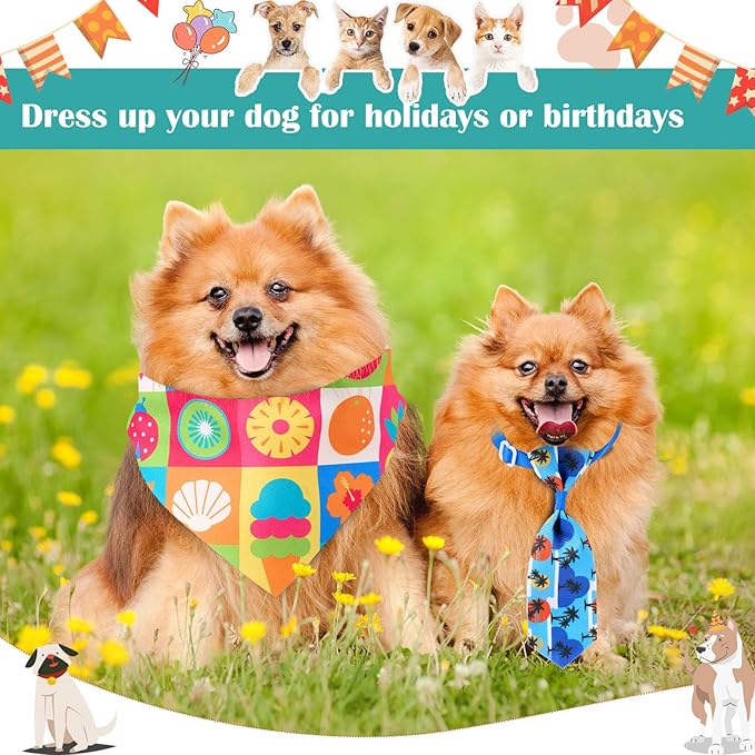 72 Pcs Dog Bandanas Tie Set Summer Bulks Pet Scarves with Fruit Floral Pattern Adjustable Cute Dog Triangle Scarfs Neck Ties for Holiday Birthday Accessories
