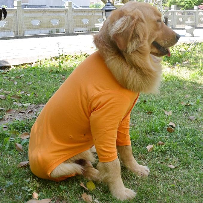 Lovelonglong Four Feet Dog Lightweight Pajamas, Pure Cotton Dog Jumpsuits 4 Legs Dog Onesies T-Shirt Stylish PJS Puppy Costume for Large Medium Small Dogs Orange XXXXL
