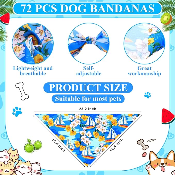 72 Pcs Boy Dog Bandanas Bulk Summer Triangle Scarf Colorful Cat Bibs Puppy Scarf Paw Pet Bandanas for Puppy Cat Birthday Party Costume