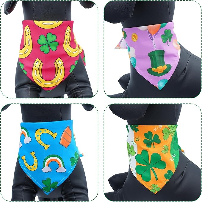 10PCS St.Patricks Day Dog Bandanas for Medium Dogs Triangle Bibs Scarves Boys and Girls Grooming Accessories