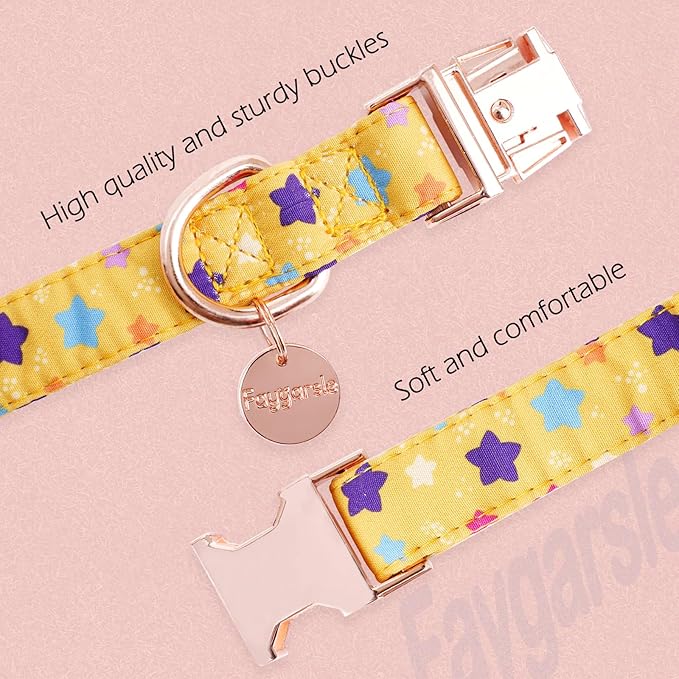 Faygarsle Yellow Stars Pattern Dog Collar for Small Medium Large Dogs Cute Puppy Collars for Female Dogs for Summer Spring Wedding Necklace Girl Dog Collar S