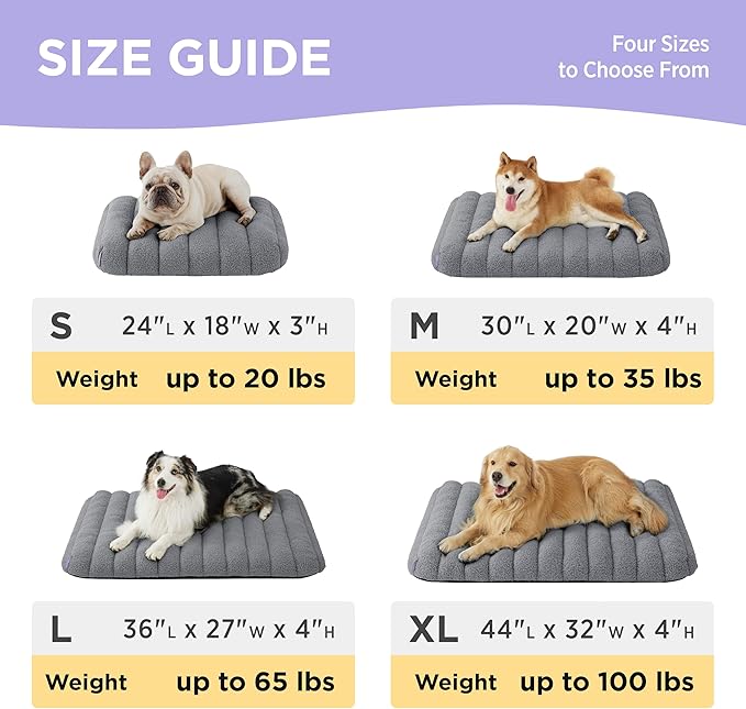 Lesure Cute Orthopedic Dog Bed Large Sized Dog, Waterproof Chic Flat Pet Beds with Removable Washable Cover, Fuzzy Thick Egg Crate Foam Pet Mat for Indoor Use (36" x 27", Grey)