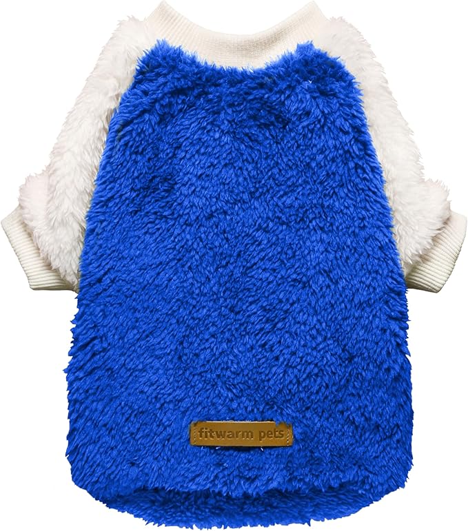Fitwarm 2 Pack Fuzzy Fleece Dog Sweater, Thermal Dog Clothes for Small Dogs Boy Girl, Pet Cat Winter Outfit, Red, Royal Blue, Large