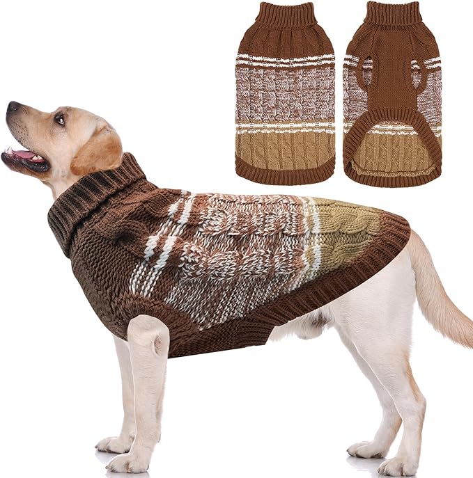 Mihachi Dog Sweaters for Large Dogs Girl Boy,Soft Warm Dogs Shirt, Cold Weather Dog Coat Turtleneck Knitted Pullover Dog Clothes Costume with Leash Hole for Large Cat Puppy Doggy Pet,Beige L