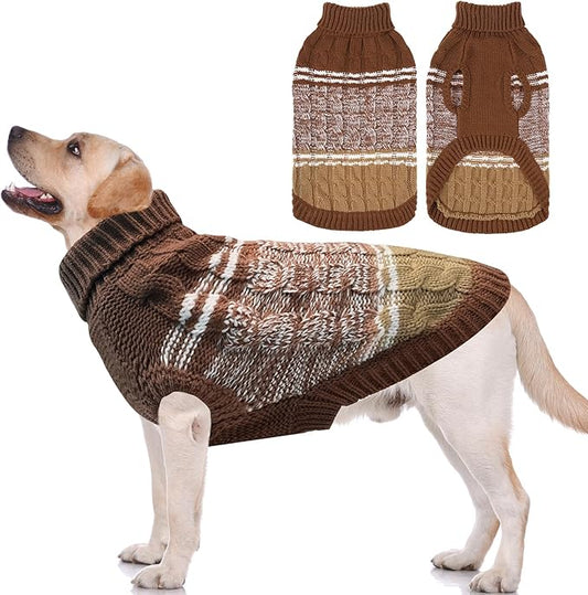 Mihachi Dog Sweaters for Large Dogs Girl Boy,Soft Warm Dogs Shirt, Cold Weather Dog Coat Turtleneck Knitted Pullover Dog Clothes Costume with Leash Hole for Large Cat Puppy Doggy Pet,Beige L