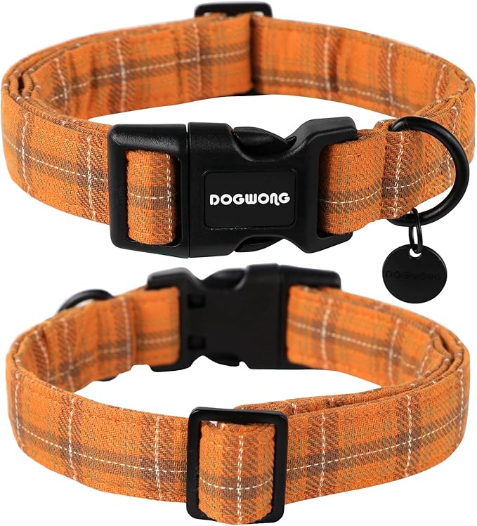 DOGWONG Cotton Dog Collar, Heavy-Duty Fall Dog Collar Durable Soft Fabric Pet Dog Collars Cute Halloween Puppy Necklace for Small Medium Large Dogs