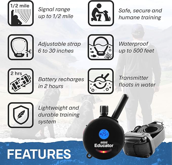 Educator - ET-300 Black - Ecollar Dog Training Collar with Remote Control - 1/2 Mile Range, Waterproof, Rechargeable, 100 Training Stimulation Levels, Vibration and Tone W/PetsTEK Training Clicker