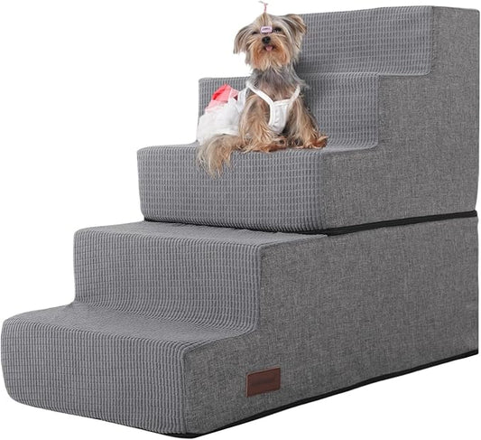 5-Step Dog Stairs for High Beds, Non-Slip Pet Steps for Small Dogs & Cats, Grey Linen, 22.6" H