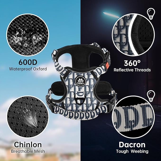 NESTROAD No Pull Dog Harness,Adjustable Oxford Dog Vest Harness with Leash,Reflective No-Choke Pet Harness with Easy Control Soft Handle for Large Dogs(X-Large,Vintage Blue)