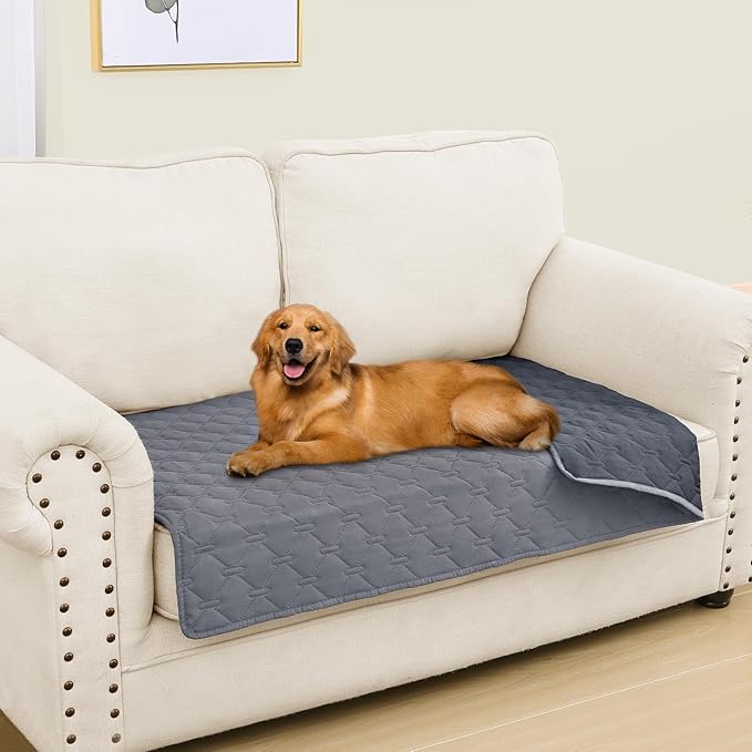 Smiry Waterproof Dog Bed Cover Blanket, Soft Reversible Pet Blanket, Washable Leakproof Cats Dogs Couch Cover for Sofa, Couch, Furniture (30x53 Inch, Grey/Dark Grey)