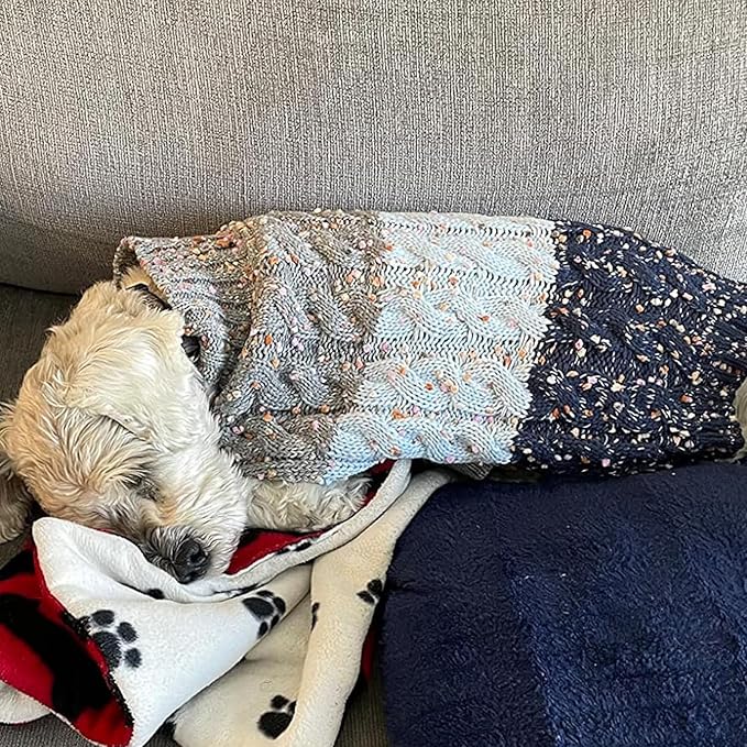 KYEESE Dog Sweater Color Block with Fuzzy Thread Knitted Turtleneck Dog Knitwear with dots in a Variety of Colors for Medium Dogs Fall Winter Dog Clothes, Navyblue, XL