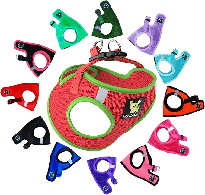 EcoBark Step in Dog Harness - Teacup Dog Harnesses for XXS, XS, and Small Dogs - Soft No Pull Mini Body Halter - Puppy to Senior Dogs - Toy Breed Dog Harness Vest Under 5 pounds lbs (Watermelon, XXXS)