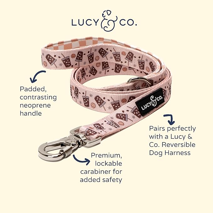 Lucy & Co. – Designer Dog Leash Comfortable Leash Training Product w/Adjustable Chest & Neck Straps - (Large, Tan White Coffee)