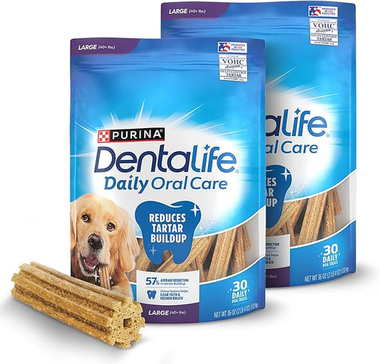DentaLife Daily Oral Care Dog Treats for Large Dogs 40 plus lbs., Chewy Dental Treat to Freshen Breath and Fight Tartar, Chicken Flavor, 36 oz. each, 30 Chews each/60 Total Chews - 30 ct. Pouch