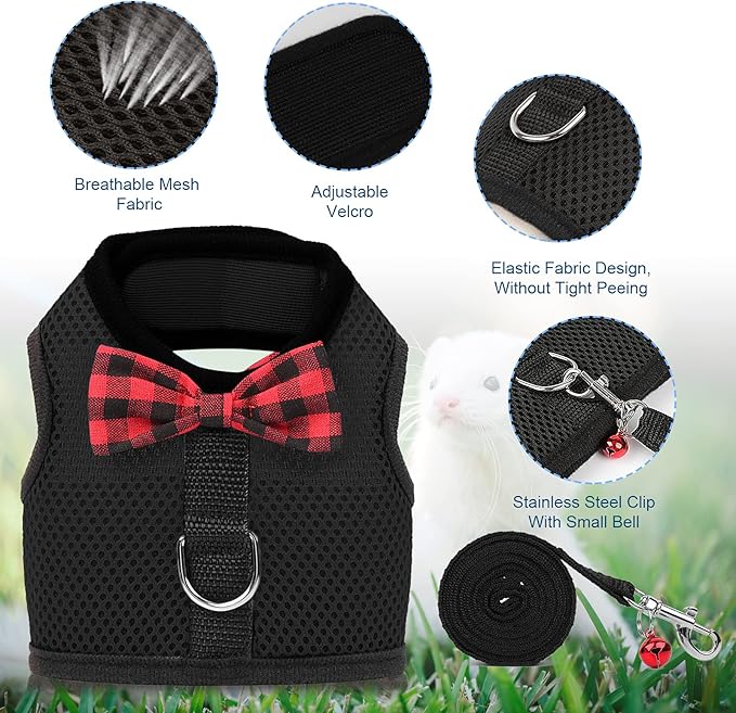 Rypet Animal Harness and Leash - Soft Mesh Pet Harness With Safe Bell, No Pull Comfort Padded Vest for Small Pet Black S