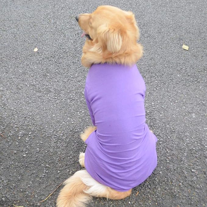 Lovelonglong Four Feet Dog Lightweight Pajamas, Pure Cotton Dog Jumpsuits 4 Legs Dog Onesies T-Shirt Stylish PJS Puppy Costume for Large Medium Small Dogs Purple XXXL