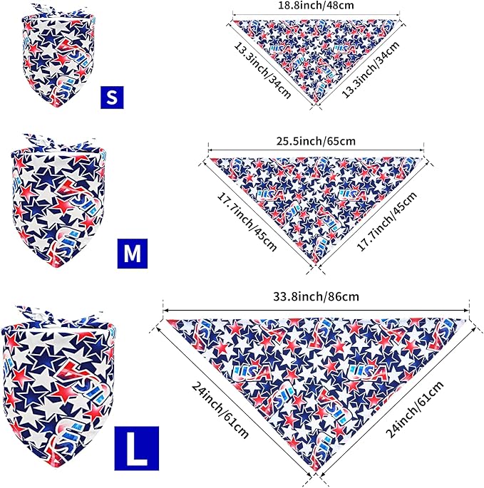 4th of July Dog Bandanas for Small Dogs Cats Patriotic Dog Bandanas 7 Pcs Independence Day Flag Day Adjustable Puppy Scarves Grooming S