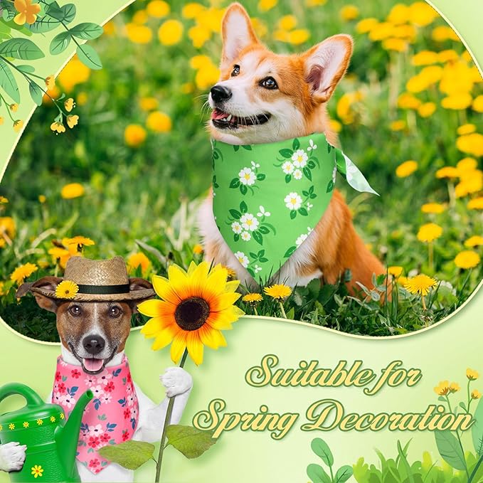 Preboun 50 Pcs Spring Dog Bandanas Bulk Flower Floral Bandanas for Dogs Soft Kerchief for Small Medium Large Pets Puppy Spring Costume Accessories(25.6 x 17.7 x 17.7 Inch)