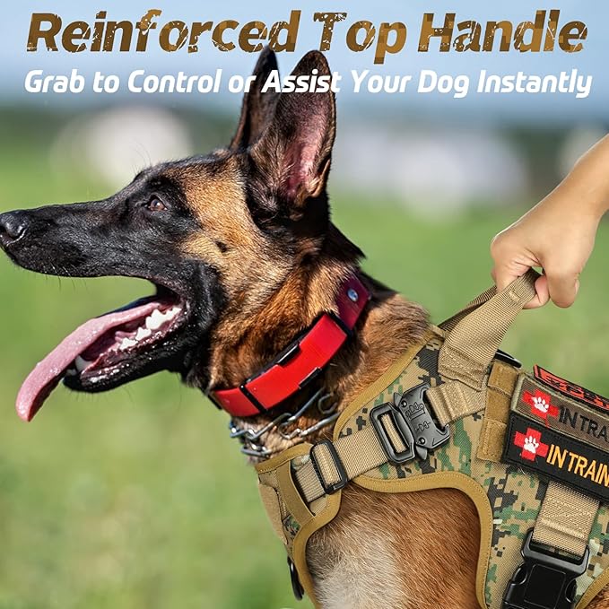 rabbitgoo Tactical Dog Harness Medium Sized, Heavy Duty Pet Harness with Handle, No-Pull Service Vest Medium Breed, Adjustable Military Dog Vest for Training Hunting Walking, Brown Camo, M