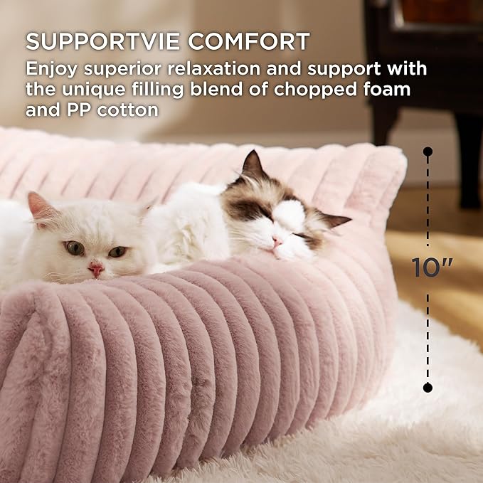 Bedsure Cute Couch for Pets - Fluffy Cat Sofa with Premium Soft Corduroy Fleece, Fuzzy Couch Bed with Removable Washable Cover, Supportive Cat Chair for Indoor Cats, 24inch, Blush Pink