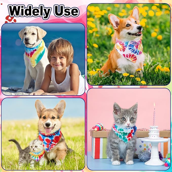 Aliceset 180 Pcs Tie Dye Dog Bandana Bulk Rainbow Bandanas for Dogs Adjustable Washable Pet Triangle Scarf Cute Paisley Kerchief Bibs for Pet Summer Costume Accessories Decorations