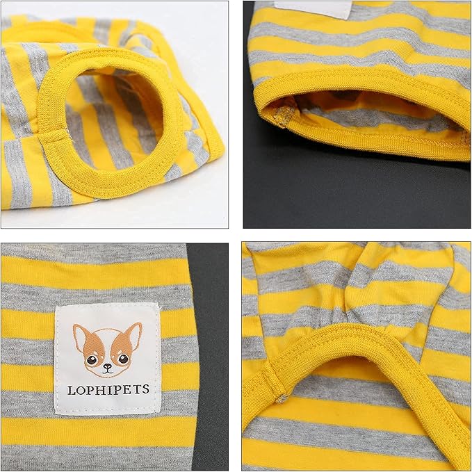 LOPHIPETS 100% Cotton Striped Dog Shirts for Small Dogs Chihuahua Puppy Clothes Tank Vest-Yellow and Gray Strips/XS