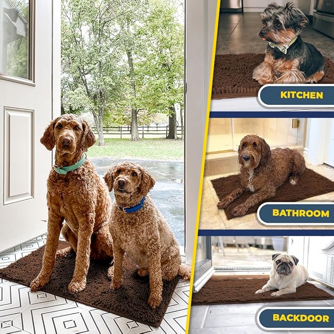 Muddy Mat® Shown on TV – Super Absorbent Microfiber Dog Door Mat for Muddy Paws, Non-Slip Washable Pet Rug, Quick Dry Chenille Entryway Carpet, Machine Washable Indoor Outdoor mat, Brown 35"x24"