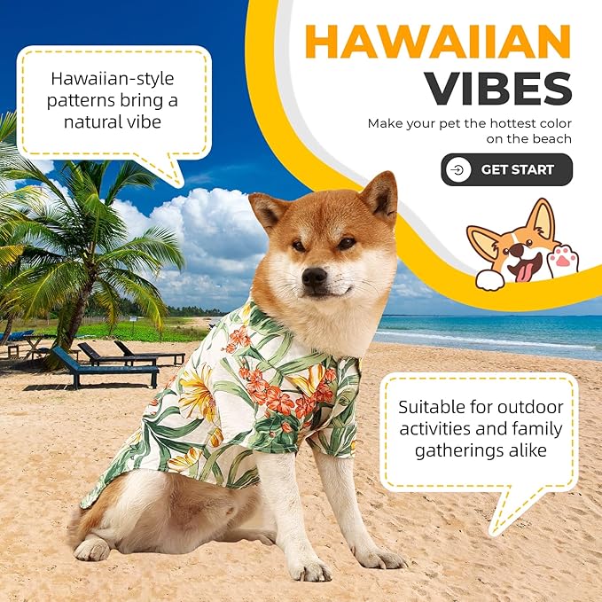 Dog Shirt Hawaiian Dog and Cat Summer T-Shirts Dog Style Floral Breathable Cool Clothes Hawaiian Shirts for Dogs and Cats Owner and Pet Shirts are Sold Separately