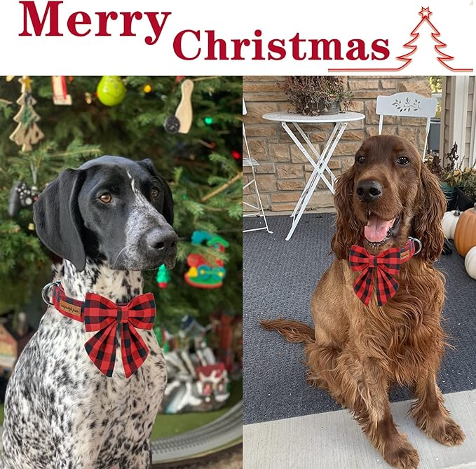 Unique style paws Christmas Dog Collar with Bow Tie Classic Red Plaid Puppy Collar for Small Medium Large Dogs as Holiday Winter Gifts-XL