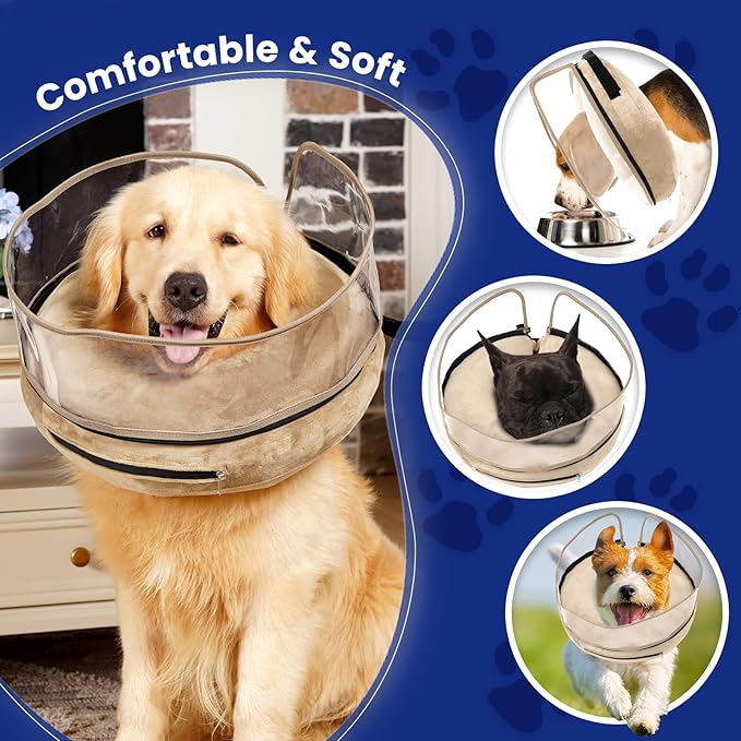BARKLESS Dog Cone, Inflatable Dog Cone After Surgery for Large Breeds, Soft Surgery Collar with Enhanced Anti-Licking Guard Shield for Pets, Protective Donut Collar