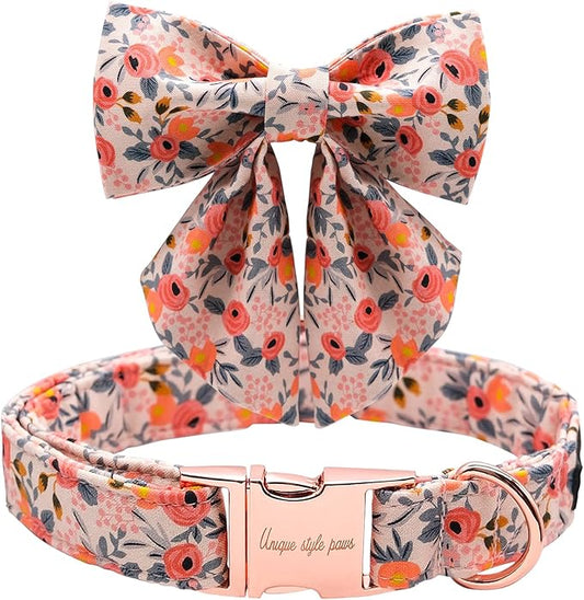 Unique style paws Dog Collar with Tie Adjustable Pink Bowtie Puppy Collars for Small Medium Large Dogs and Cats-S