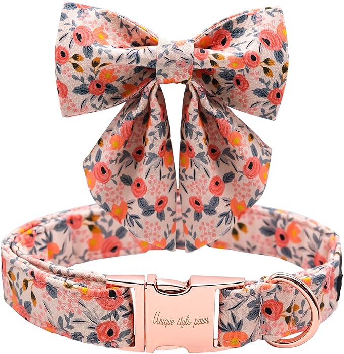 Unique style paws Dog Collar with Tie Adjustable Pink Bowtie Puppy Collars for Small Medium Large Dogs and Cats-XL