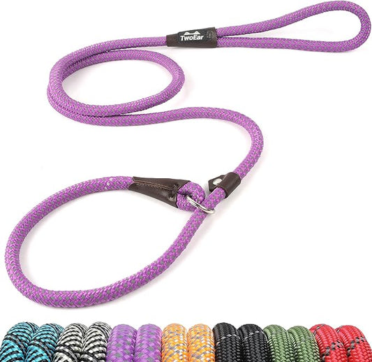 TwoEar Dog Leash Dog Slip Rope Leash 1/2" x 6FT Dog Training Leash Heavy Duty Strong Slip Lead Highly Reflective Threads for Small Medium and Large Dogs(Purple)