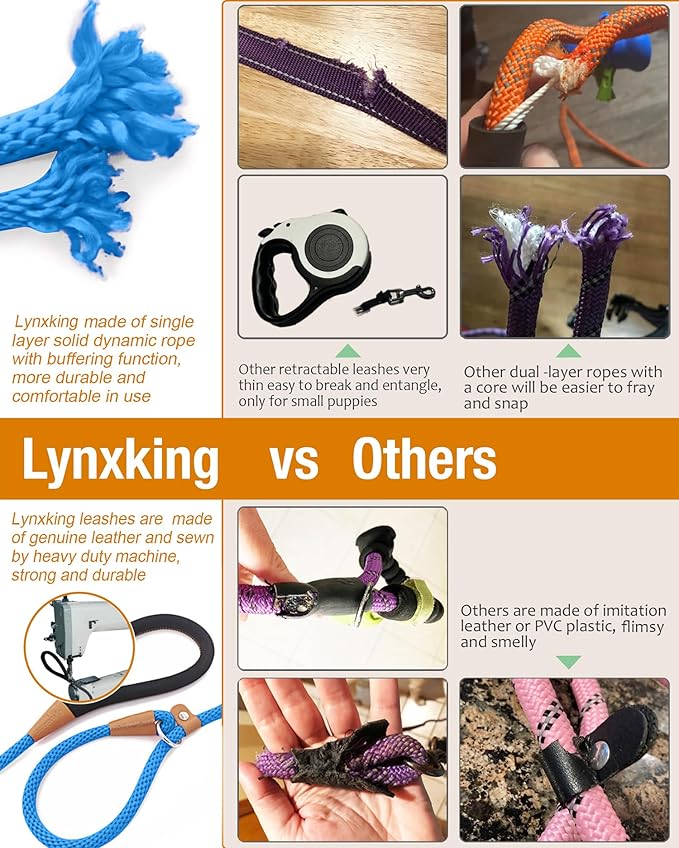 lynxking Slip Lead Dog Leash, 8 FT x 1/2" Heavy Duty Dog Loop Leashes, Comfortable Strong Rope Slip Leash for Dogs