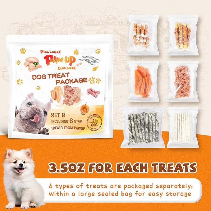 Dog Treats Variety Package, Set of 6 Kinds of Treats, Mix Package-6 Kinds Included-w/Taurine, Bulk Snack for Small Middle Large Dog, 21oz, Package B