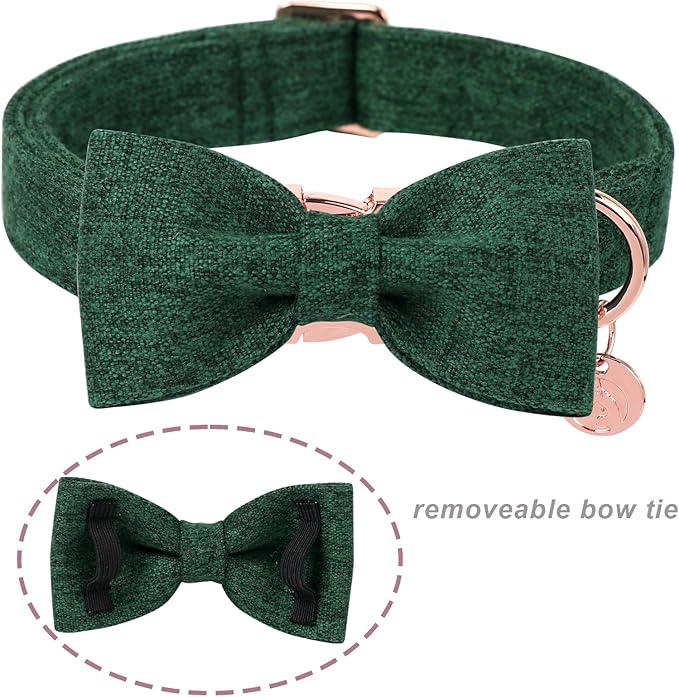 DOGWONG Hemp Cotton Dog Collar with Bow, Christmas Green Pet Collar Durable Adjustable Puppy Collar for Small Puppy Dogs