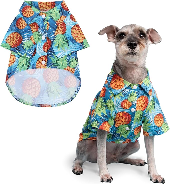 PUPTECK Dog Shirt, Cute Puppy Cat Polo T-Shirt, Soft Summer Pet Clothes Boy Girl Outfit for Small Medium Sized Dogs, Hawaiian Costume Blue M
