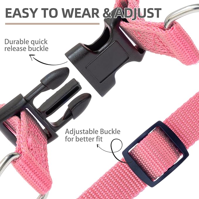 PUPTECK No Pull Dog Harness Soft Adjustable Basic Nylon Step in Puppy Vest Outdoor Walking with ID Tag and A-ir Tag Case, Fuchsia, L