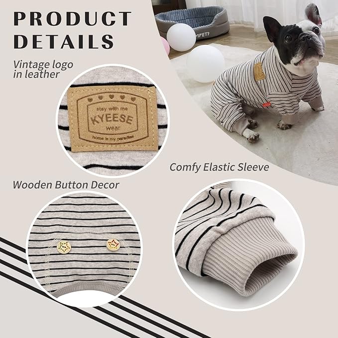 KYEESE Dog Pajamas for Small to Medium Dogs Stretchy 4 Legged Dogs Jumpsuit Onesie Stripes Pet Pjs for Hair Shedding Cover Dog Clothes, Ivory Brown, 2XL