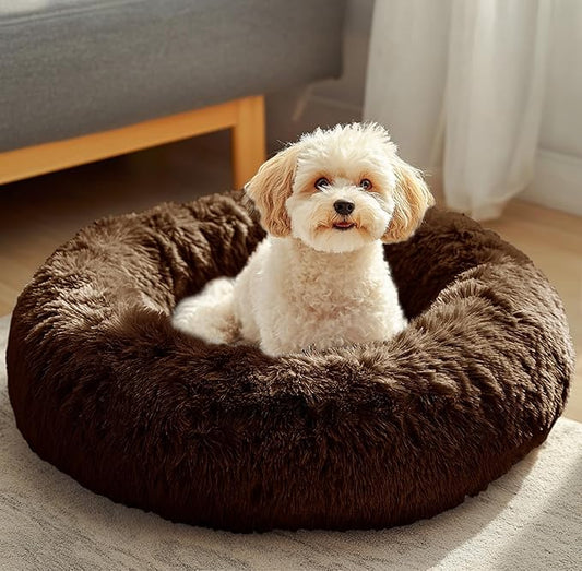 JOLLYVOGUE Dog & Cat Bed, Calming Anti-Anxiety Pet Bed for Small Dogs, Fluffy Donut Cushion for Small and Medium Pets (24")