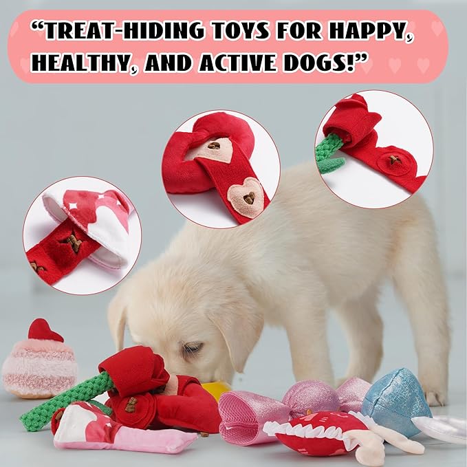 Nocciola Squeaky Dog Toys for Girls, Adorable Plush Ruffled Rose Heart Puppy Toy to Keep Them Busy, for Small, Medium and Large Breeds, 7 Pack