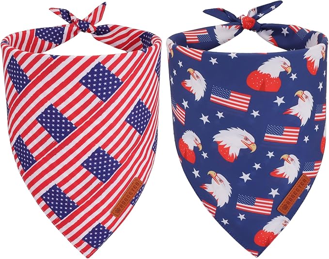 ADOGGYGO American Flag Dog Bandanas, Red Blue Patriotic Eagles USA Flag Scarf, Multi Size, 4th of July Bandana for Small Dogs Pets (Small)