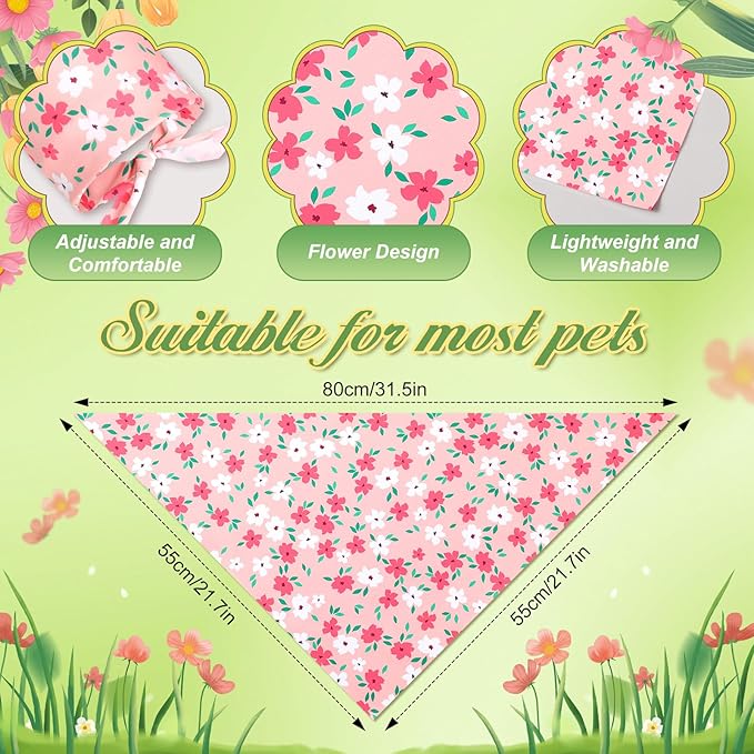 Preboun 50 Pcs Spring Dog Bandanas Bulk Flower Floral Bandanas for Dogs Soft Kerchief for Small Medium Large Pets Puppy Spring Costume Accessories(31.5 x 21.7 x 21.7 Inch)